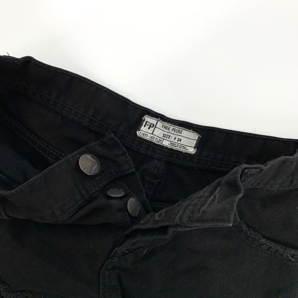 Free People Denim Shorts Sharkbite Black Button Fly Fray Hem Distress - Picture 5 of 10